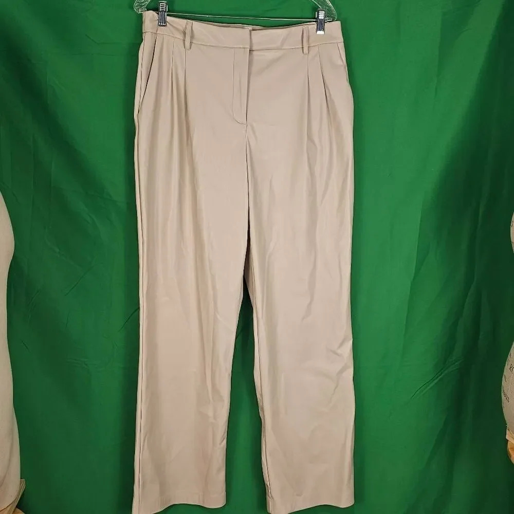 NWT House Of‎ Harlow Womens 1960 Beige Vegan Leather Wide Leg Pants 12
